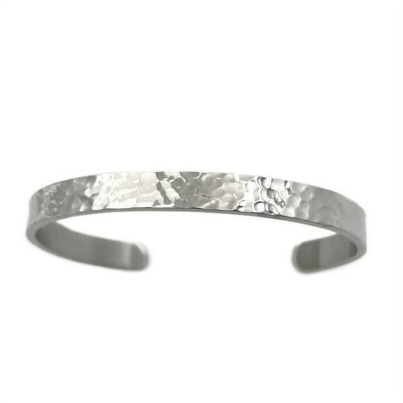 Textured Metal Cuff Bracelet Hammered Silver Stainless Steel Womens