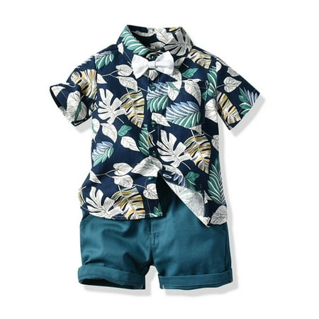 

Younger Tree Toddler Baby Boy Shorts Hawaiian Outfit Set Summer Short Sleeve Button Down Shirt Shorts Clothes Suits for 12-18 Months