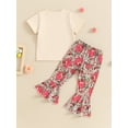 thumbnail image 4 of Bagilaanoe 2pcs Toddler Baby Girl Pants Set Letter Short Sleeve T Shirt Tops + Flare Trousers 6M 12M 18M 24M 3T 4T Kids Casual Clothes, 4 of 7