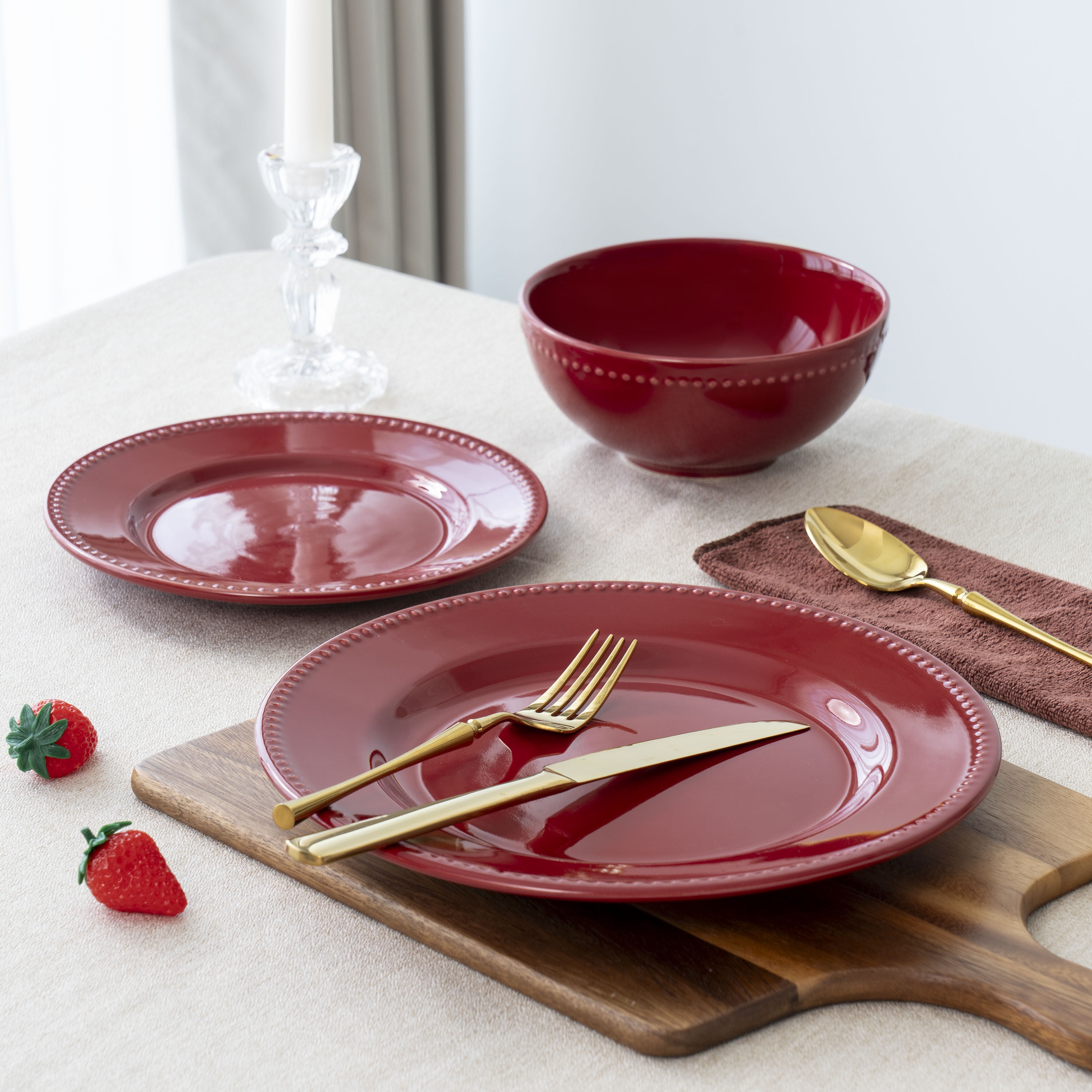 Mainstays Stonerware Brynn red 10.39 inch dinner plate