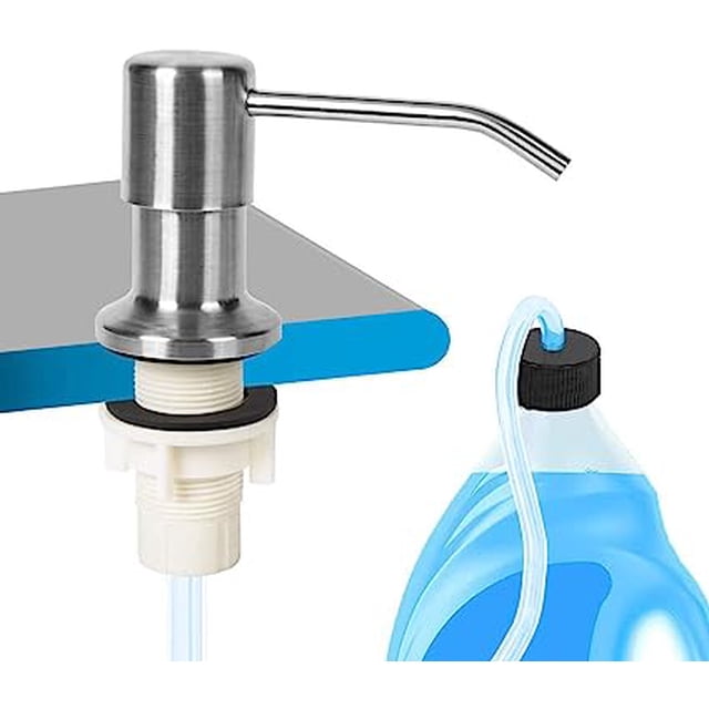 Dispensador de jabón para fregadero de cocina Bomba de encimera de níquel cepillado con tubo de silicona de 47" TUNC Sencillez