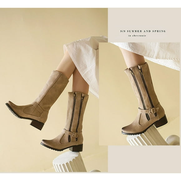 HKEJIAOI Bottes Cowboy pour Femmes Bottes pour Femmes Bottes à Talons Bas Bottes en Cuir Nubuck pour Femmes Bottes Élégantes