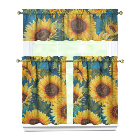 Country Wildflower Curtains 36 Inch - 3 Panel Vintage Bohemian Farmhouse Set with Floral Print, Rod Pocket Drapes