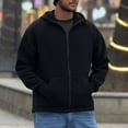 thumbnail image 2 of Lorytime Hooded Sweatshirt Men Zippered Solid Heavyweight Fleece Hoodies Long Sleeve Casual Tops Warm Outerwear Black M, 2 of 9