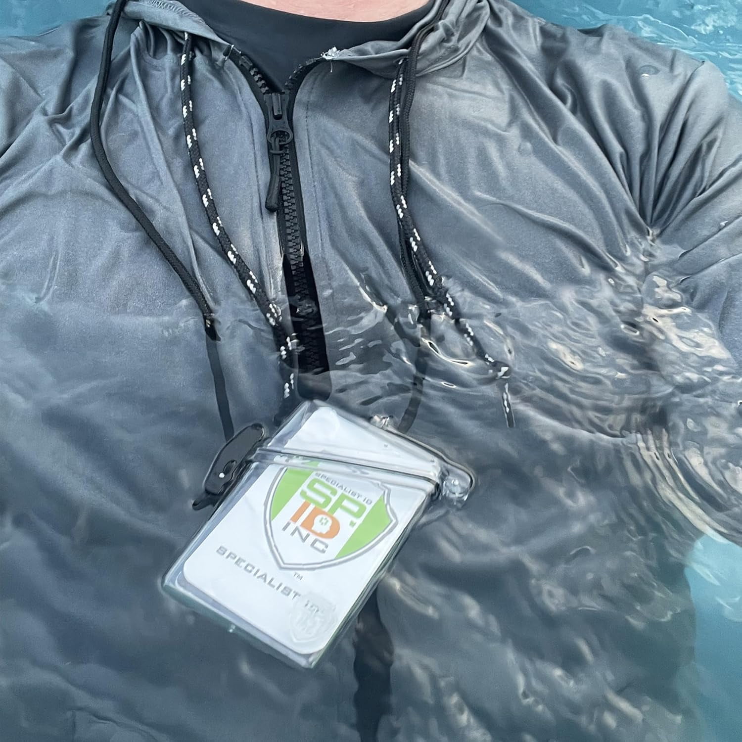 5 Pack - Waterproof ID Badge Holder with Lanyard & Clip - Money Holder for Swimming or Cruise - Clear Hard Plastic Waterproof Case for Key, Credit Cards & Travel by Specialist ID (Military Green)