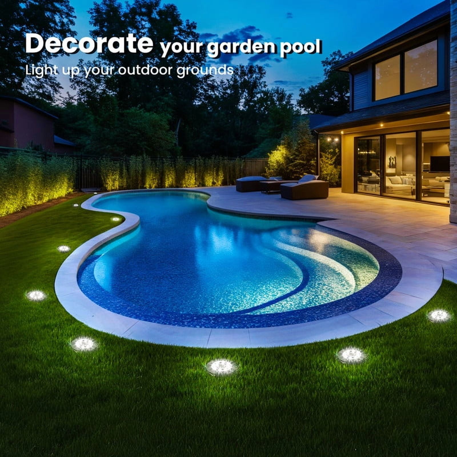 FKHouse 6 Pack Solar Ground Lights Outdoor, 8 LED Waterproof Landscape Lights for Pathway, Yard, Lawn, Patio and Walkway（Cold White）