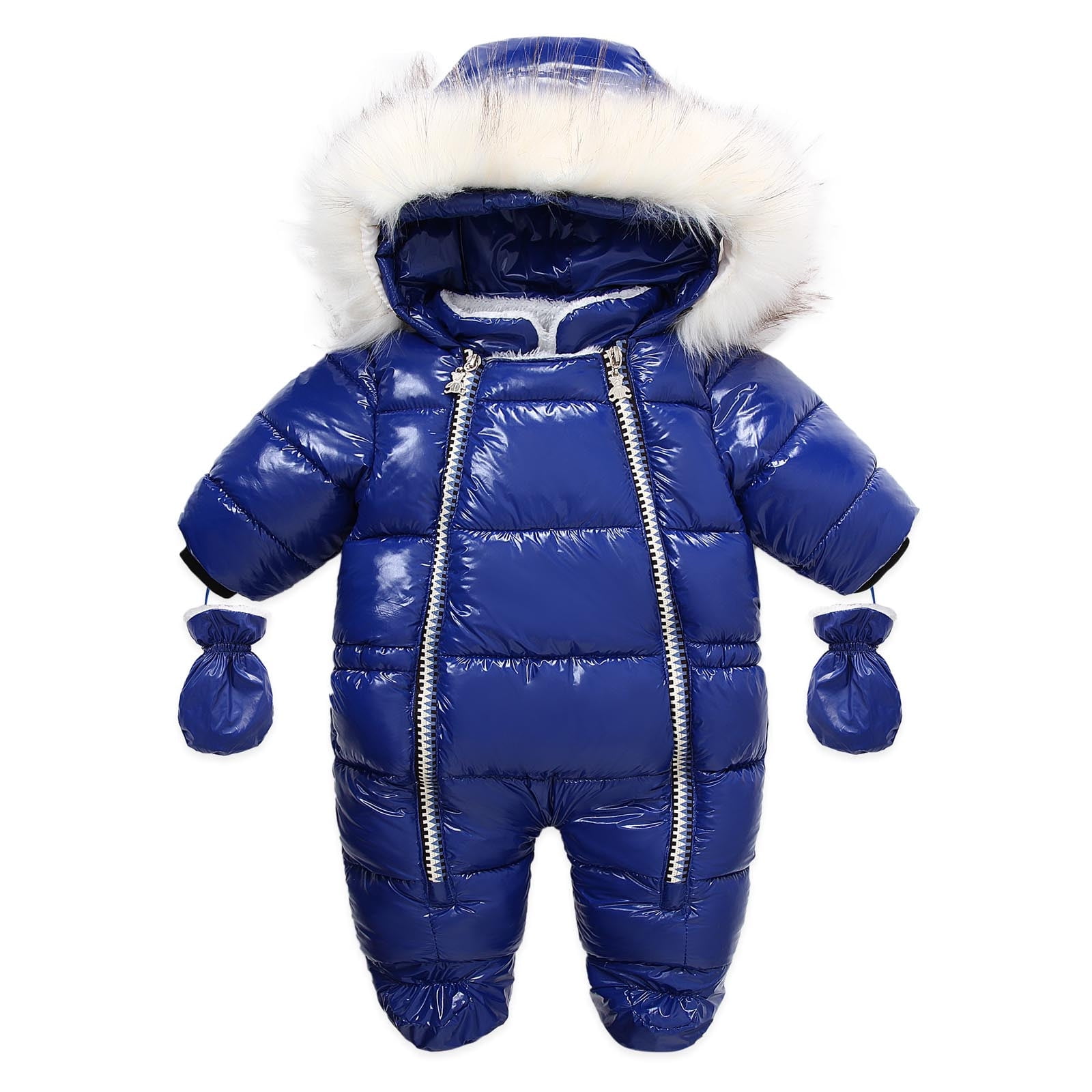 Mikilon Baby Boys Hooded Romper Winter Clothing Set Snowsuit With Gloves and Booties Jumpsuit Outfits Infant Onesies Girls 6-9 Months Blue on Sale