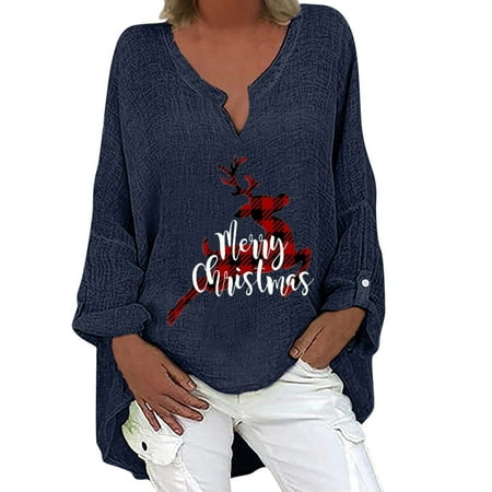 

koaiezne Women Casual Top Solid Color V Neck Christmas Print Cotton Linen Long Sleeve Top Maternity Long Shorts Stripes with Floral