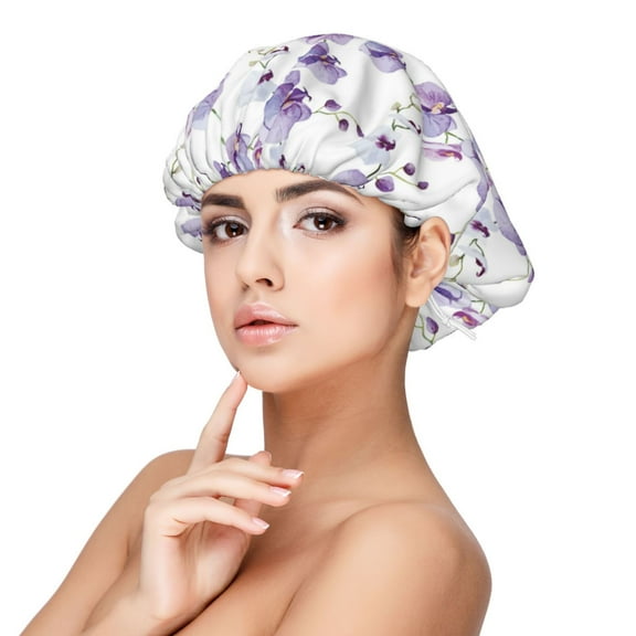 Rateoe Orchids Flowers Pattern Silk Satin Hair Bonnet for Sleeping, Adjustable Sleep Cap Turban for Women , Curly Straight Hair Long Large Braid