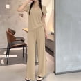 thumbnail image 5 of FengMoreActive Women's 2PC Pajamas Set V-Neck Tshirt And Wide Leg Pants Loose Sleepwear Suits Solid Color Casual Pajamas Sets, 5 of 5