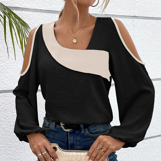 MHFRRA Crop Top à Manches Longues pour Femmes Chandail-Over Col Épaules Dénudées Manches Longues G