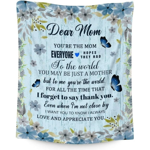 Mom Throw Blanket - Soft, Fuzzy & Warm - 40x50 Inches to My Mom Blankets for Travel, Sofa - Light Blue Modern Throws Birthday Gifts from Daughter or Son