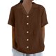 thumbnail image 3 of Camisa de manga corta con cuello en V y botones para mujer, top informal con estampado liso, mezcla de poliéster y elastano, largo regular para uso diario, sopatenor, 3 of 8