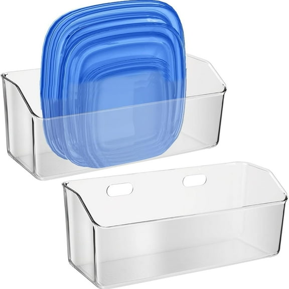 2 Pcs Wall Mounted Organizer Basket,Storage Organizer Bins,Self Adhesive Shower Caddy, Stackable Plastic Makeup Organizer, Clear Storage Shelves Organizing for Bathroom, Kitchen, Cabinet, Pantry