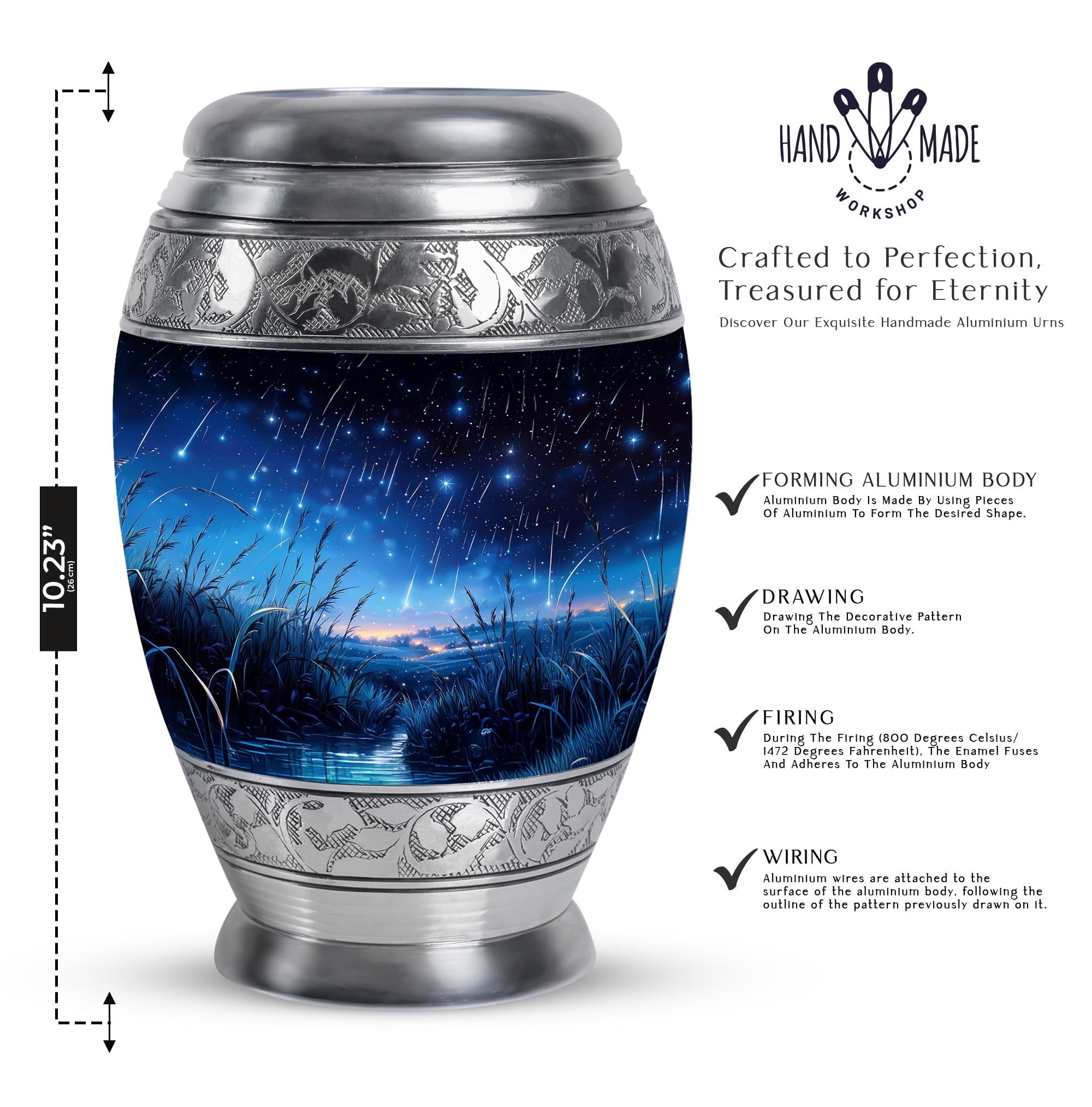 Yatskia Blue Shooting Star Urn For Ashes Adult Male & Female, Large Urns For Human Ashes For Dad, (Monar Large, 10 Inch)