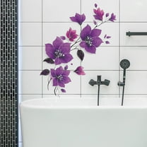 Hometravel Purple Vine Bathroom Stickers, Retro Pattern Waterproof Wall Decals, Self-Adhesive Peel and Stick Vinyl Art for Shower, Tile, Mirror Decor