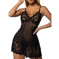 thumbnail image 4 of FASHIONWT Women Sexy Solid Sheer Lingerie Mini Dress See-through Babydoll Nightdress, 4 of 4