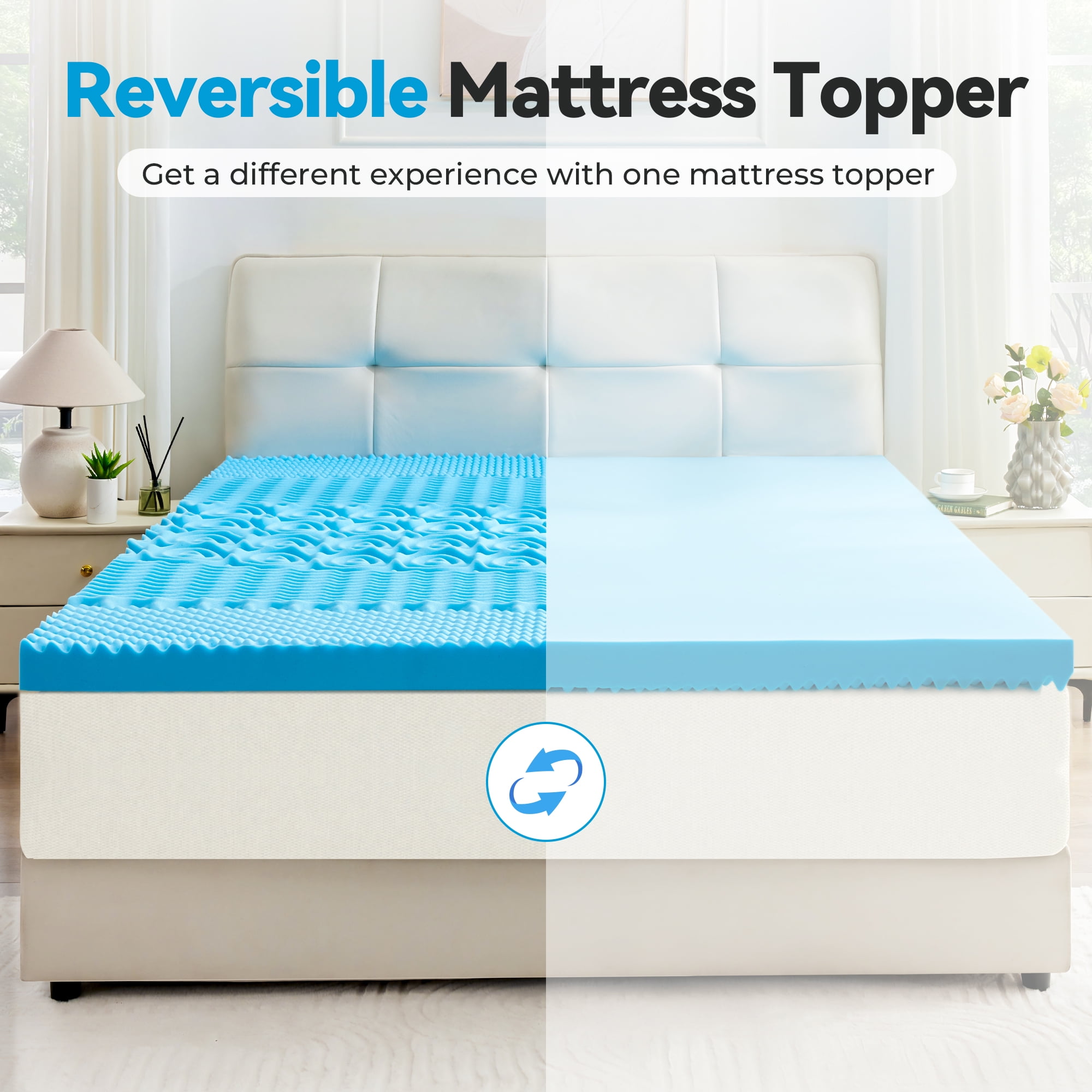 BDEUS 2 inch Mattress Topper, Cooling Gel Memory Foam Zoned Support Bed Topper for Pressure Relief, Twin