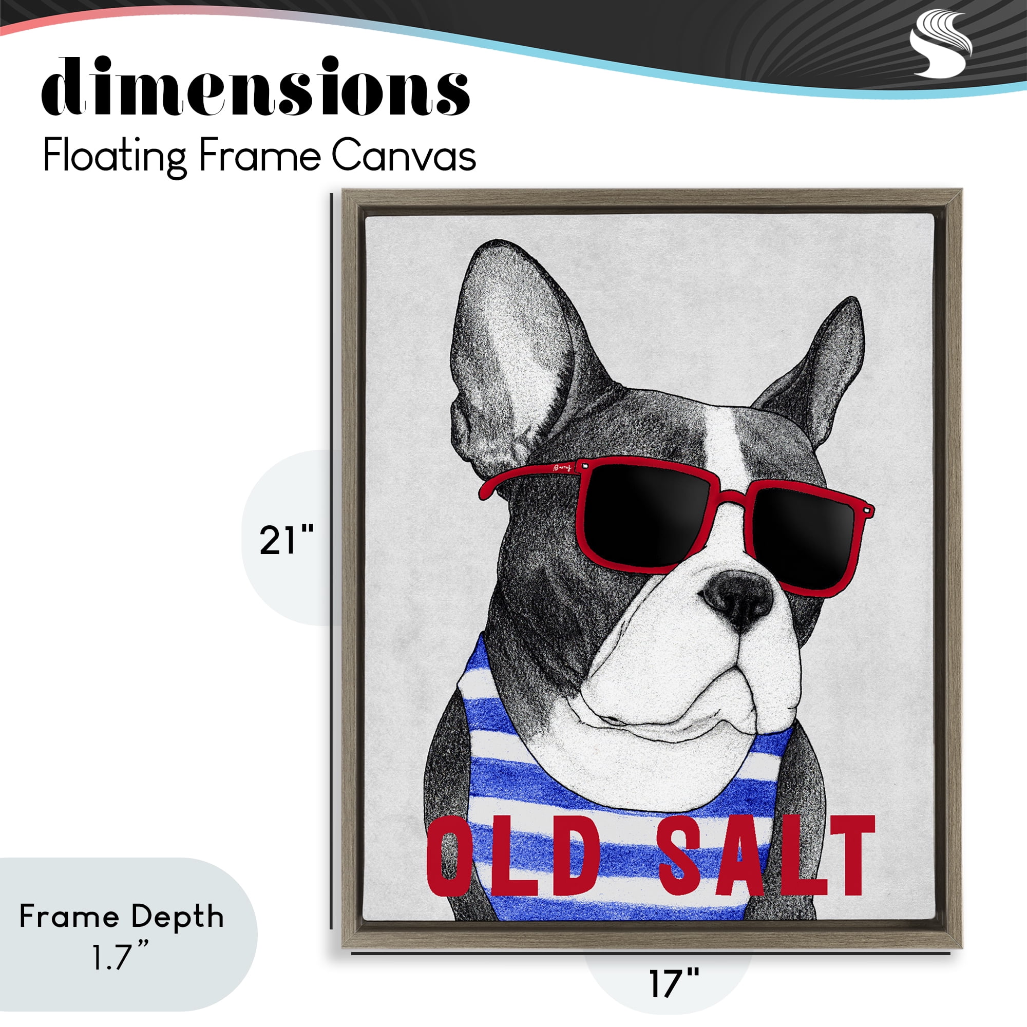 Stupell Industries Old Salt Summer Frenchie Brown Framed Floater Canvas Wall Art, design by Barruff