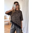 thumbnail image 4 of Womens T Shirts Loose Fit Short Sleeve Tees Crew Neck Color Lace Tops Fashion Leopard Print XL, 4 of 9