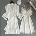 thumbnail image 2 of Sleepwear Sets for Women with Robe Lace V-Neck Camisole 2 Piece Outfit Wedding Party Long Sleeve Silk Bride Belt Nightgown, 2 of 3