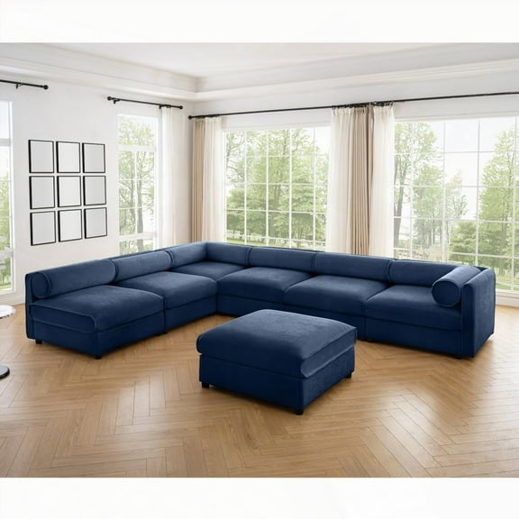 Modern 6-Piece Modular Sectional Sofa (Soft Blue Chenille Fabric, Living Room)