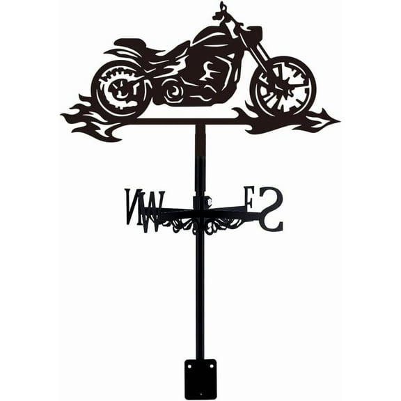 Iron Weathervane Motorcycle Steel Weathervane Flame Wind Vane Black Weathervane Ornament Outdoor Iron Roof Farmhouse Garden Outdoor Yard Decor Man Cave Gift 38.5×25.7cm