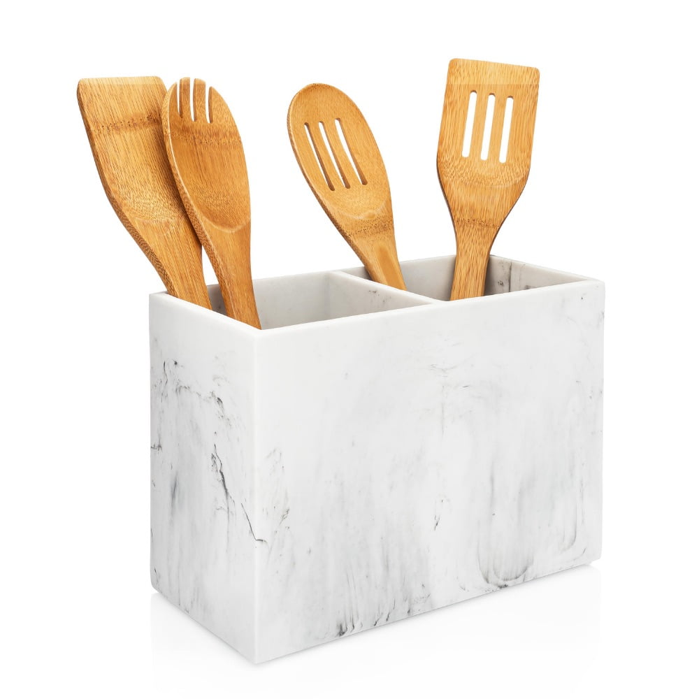 Essentra Home White Marble Kitchen Utensil Holder for Countertop