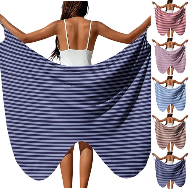 NSLGXD Paréos Rayés pour Femmes Grande Taille à Bretelles Spaghetti, Robe de Plage Légère Type Paréo pour Maillot de Bain, Paréos Roses, Tailles P-5TG