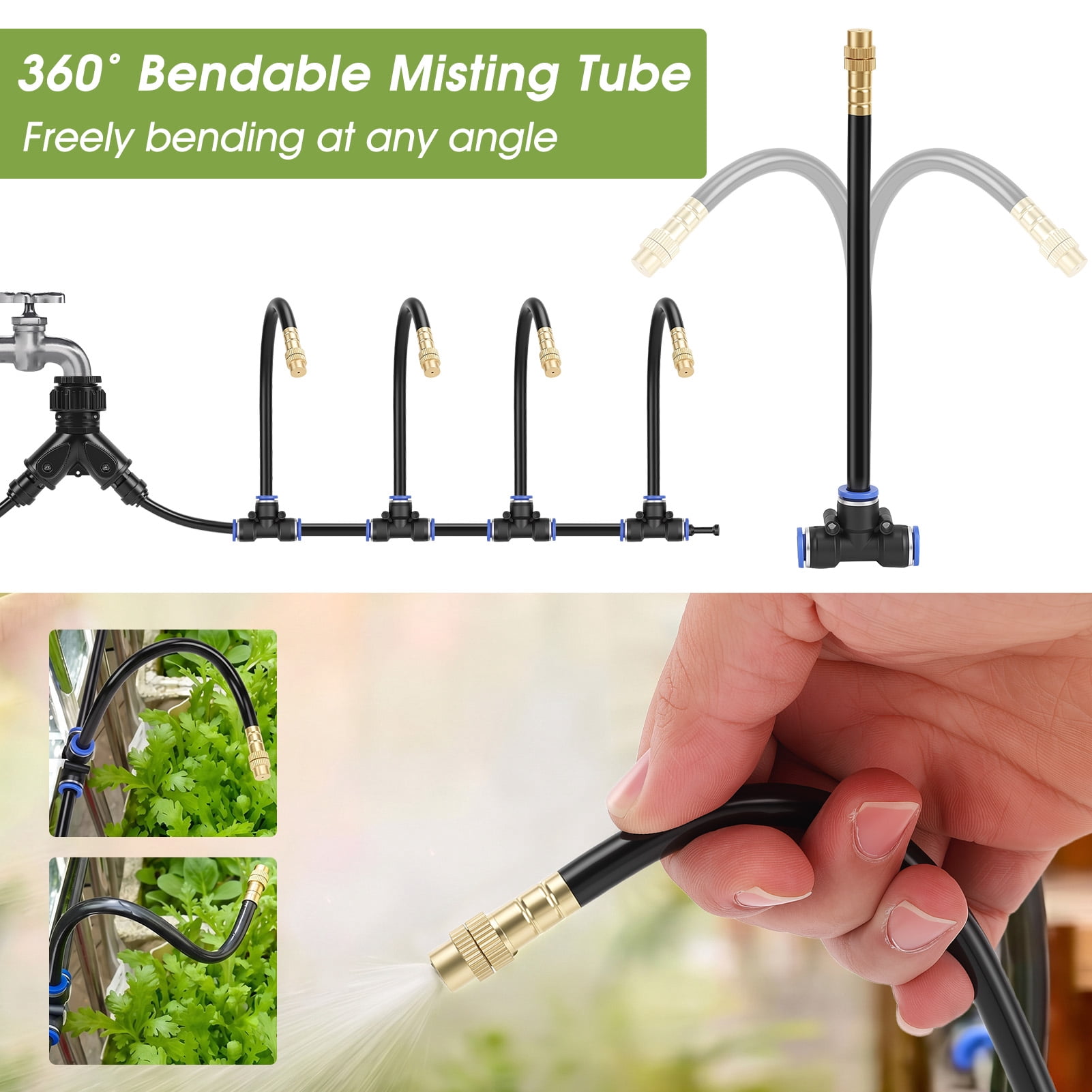 65Ft Drip Irrigation System,Upgrade 360° Adjustable Garden Irrigation Kit with 20pcs Copper Nozzles for Outdoor Plants, Lawn & Garden Use