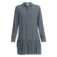 thumbnail image 4 of Time and Tru Women's Ruffle Trim Mini Shirtdress with Long Sleeves, Sizes XS-XXXL, 4 of 4