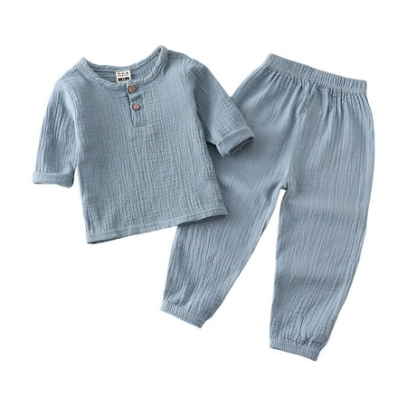 

Boys 2 Piece Outfits Toddler Kids Baby Boy Girl Solid Pullover Long Sleeve Linen Sweatshirt T Shirt Crewneck Tops Shorts Set Clothes
