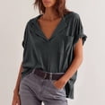 thumbnail image 2 of JIUIKE Oversized Tops for Women Short Sleeve T-Shirts Deep V Neck Solid Color Loose Fitting Tees, 2 of 8