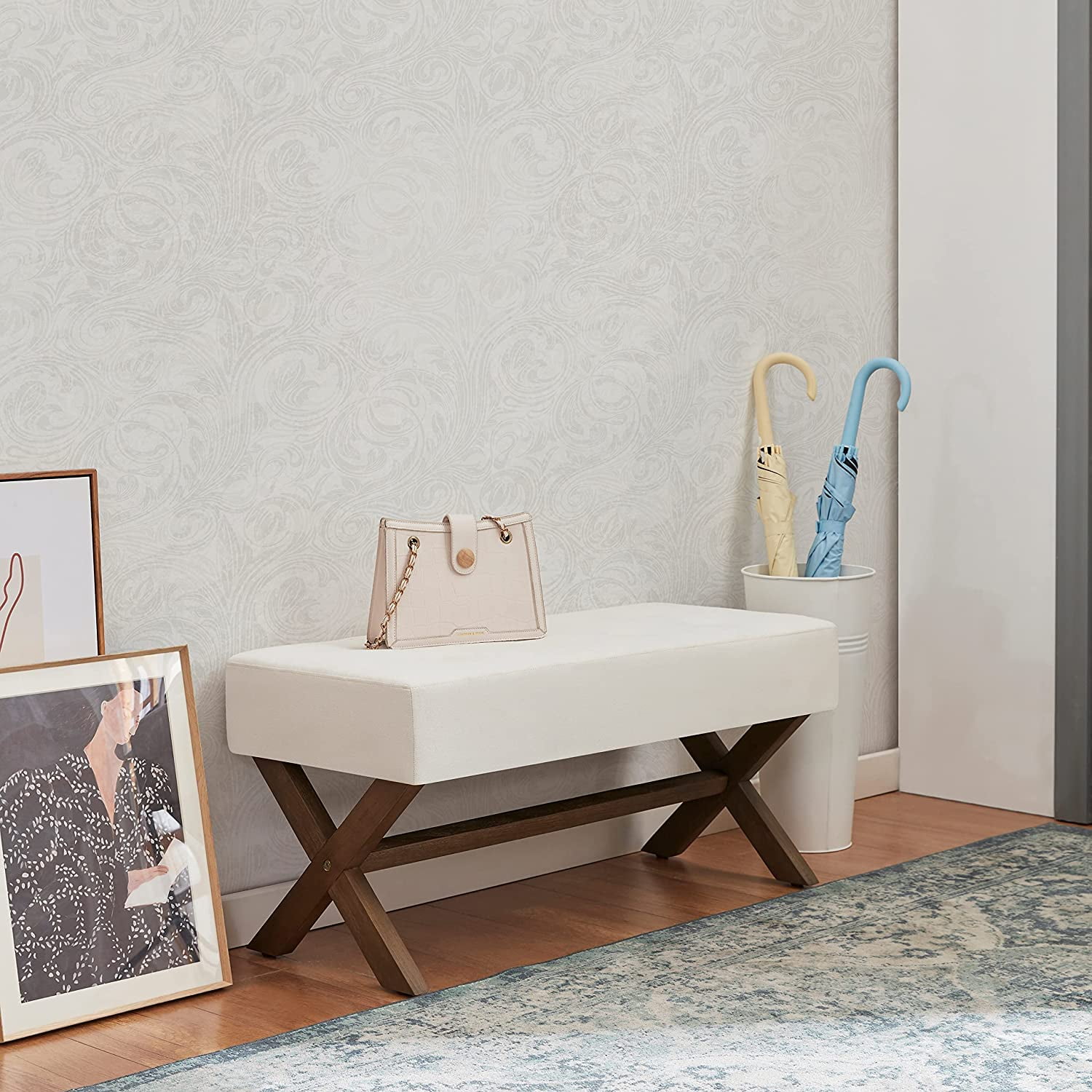 HUIMO Entryway Bench,35inch Bedroom Bench Cushion with XShaped Legs