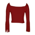 thumbnail image 4 of LIUJUNSHOP Fringe Tops for Women Western Cowgirl Off The Shoulder Fall Long Sleeve with Tassels Stretchy Crop Shirts Blouses, 4 of 4