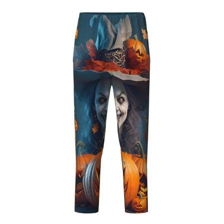 Bixox Modern Style Pumpkin Witch Print Boys Pajama Pants Sleep Pants Soft Elastic Waist Kids Pajama Bottoms Lounge Pants with 2 Pockets