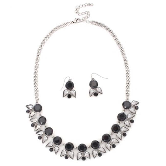 C Jewelry Silver And Black Stone With Hematite Silver Necklace Earring 