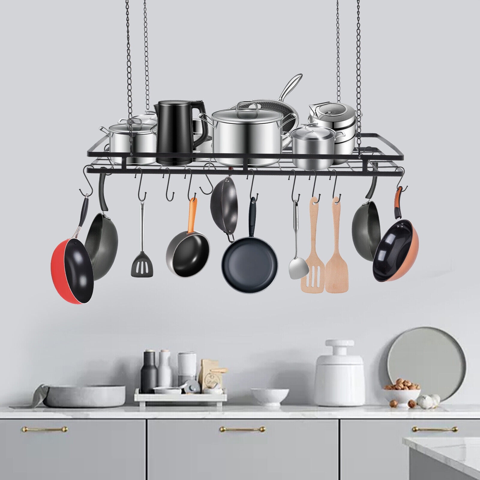 BENTISM 36 inch Kitchen Pan Holder Ceiling Mount Cookware Hanging Pot Rack with 20 S Hooks Walmart