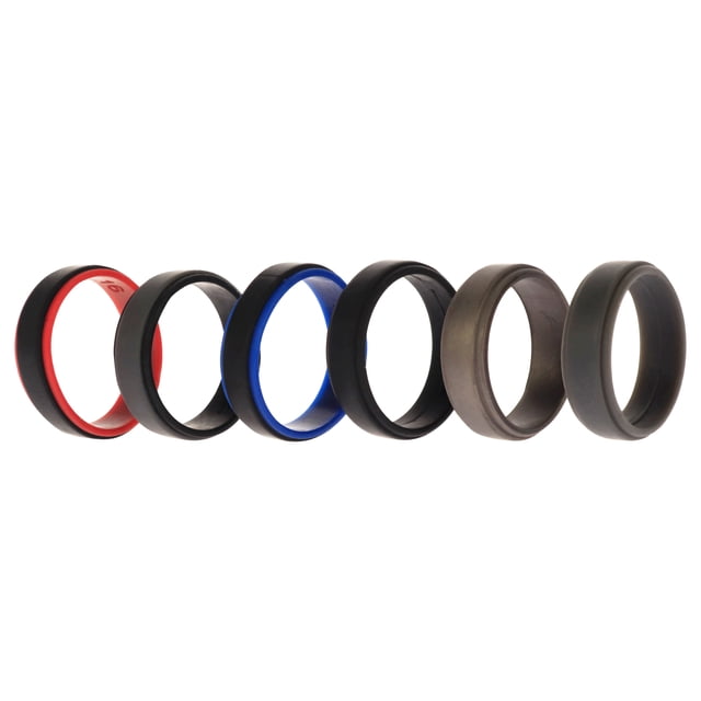 Juego de anillos escalonados de 2 capas de boda de silicona - Negro de ROQ para hombre - Anillo de 6 x 16 mm