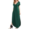 thumbnail image 1 of Robe Longue Unie à Manches Courtes Col en V pour Femmes Robes de Plage Décontractées avec Poches 152 152 Vert Petit, 1 of 1