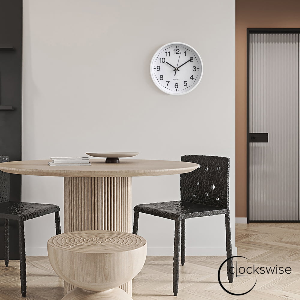 Clockswise White 8-In Analog Clock – Silent, Non-Ticking for Wall, Office Desk, Table and Shelf Battery-Operated Perfect for Home Office, Farmhouse Kitchen Decor, Bathroom, School and Bedroom Decor