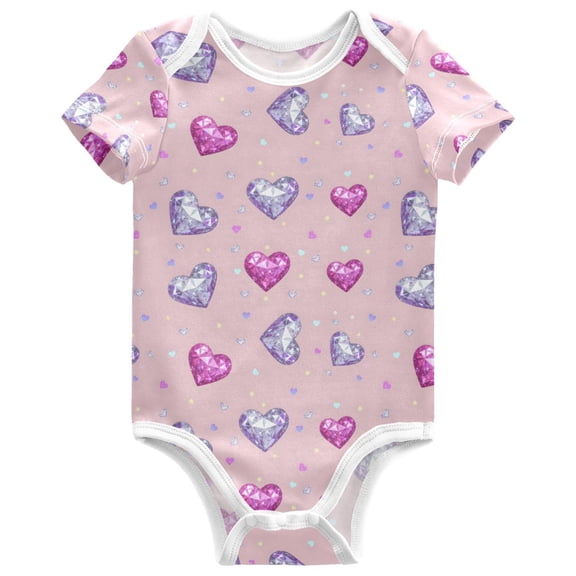 joogoo Beautiful Glitter Hearts Pattern Baby Bodysuits Short Sleeve Cotton Onesies Clothes 6Months