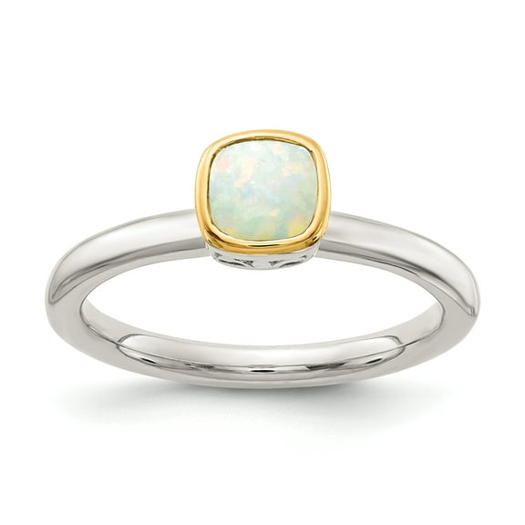 Finest Gold Sterling Silver with 14K Accent Milky Opal Ring, Size 8