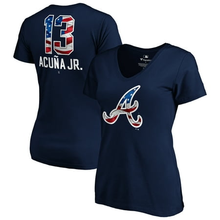 Ronald Acuna Jr. Atlanta Braves Fanatics Branded Women's 2019 Stars & Stripes Banner Wave Name & Number V-Neck T-Shirt - (Best Suburbs Of Atlanta 2019)