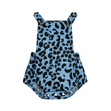 

Frobukio Toddler Baby Girls Summer Romper Cute Leopard Print Casual Newborn Sleeveless Suspender Jumpsuit Bodysuit Blue 3-6 Months