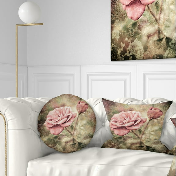 Designart Vintage Pink Roses with Water Drops - Floral Throw Pillow - 12x20