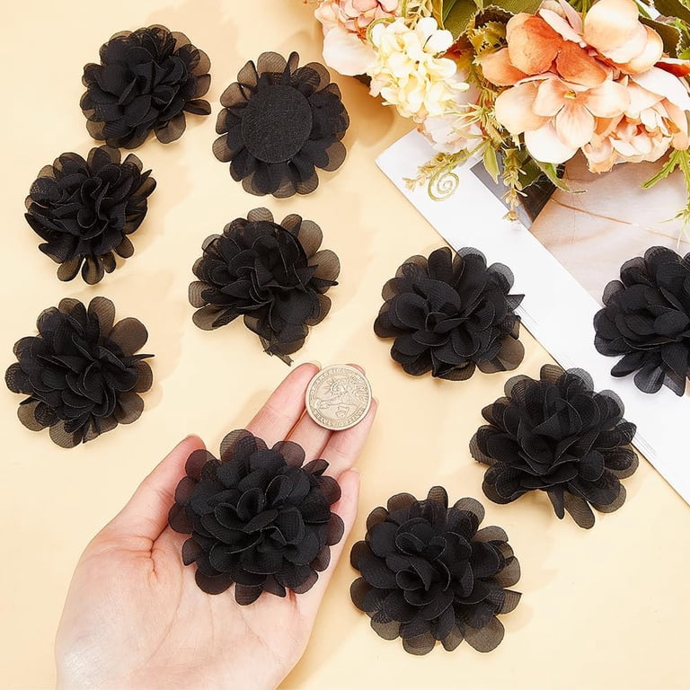 Black Satin Flower with Mesh Headband Handmade Organdy Mesh Flower Headband, Satin Petal Hair  main image 4