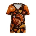 thumbnail image 6 of Feancey Womens Thanksgiving Scrubs Short Sleeve V Neck Nursing Tops Holiday Casual Turkey Print Scrub Shirt Comfy Loose Working T-Shirt with Pockets Multicolor M, 6 of 7