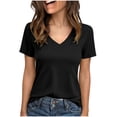thumbnail image 2 of Staron Women's V-Neck Tunic Blouse Casual Cinched Waist Short Sleeve High-Low Hem Stretch Knit Top, Black XL, 2 of 7