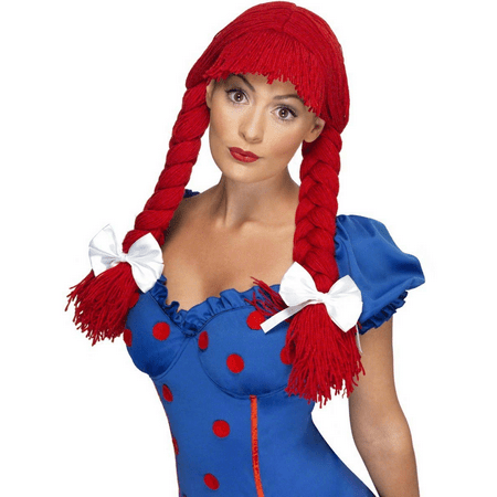 Red Rag Doll Wig Raggedy Ann Pigtails Wendy's Adult Womens Costume